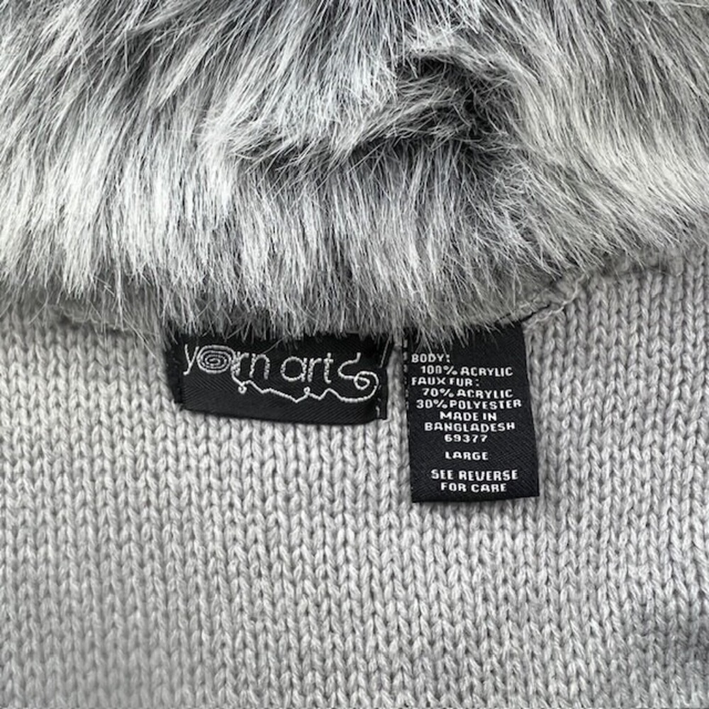 Yarn Art Womens Faux Fur Gray Fall/Winter Vest Sweater Cardigan Cable Knit L - Picture 8 of 9